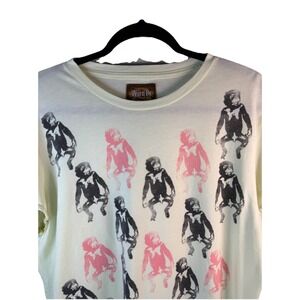 VTG Adult Animal Short  T-Shirt Cartoons Monkeys Graphic Large 90s Off White
